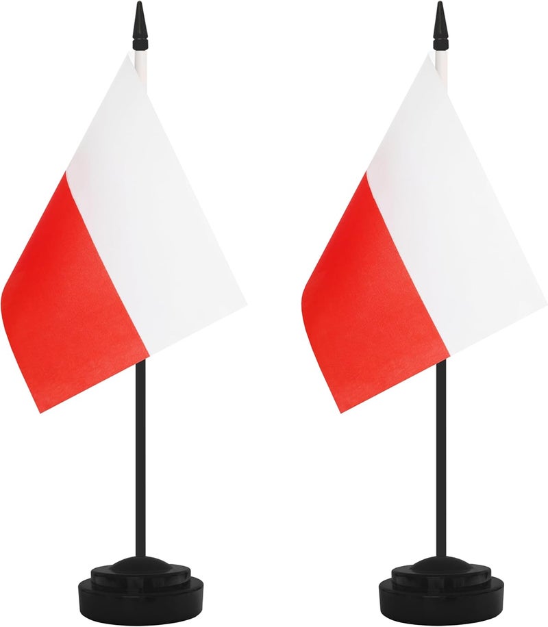 Yamiuo 2 Pack Poland Desk Flag Set, Polish Desktop Small Miniature Table Office Flag with 12" Black Pole and Black Base, Offices, Classroom, Home, Festival Decoration (Poland) - Image 1